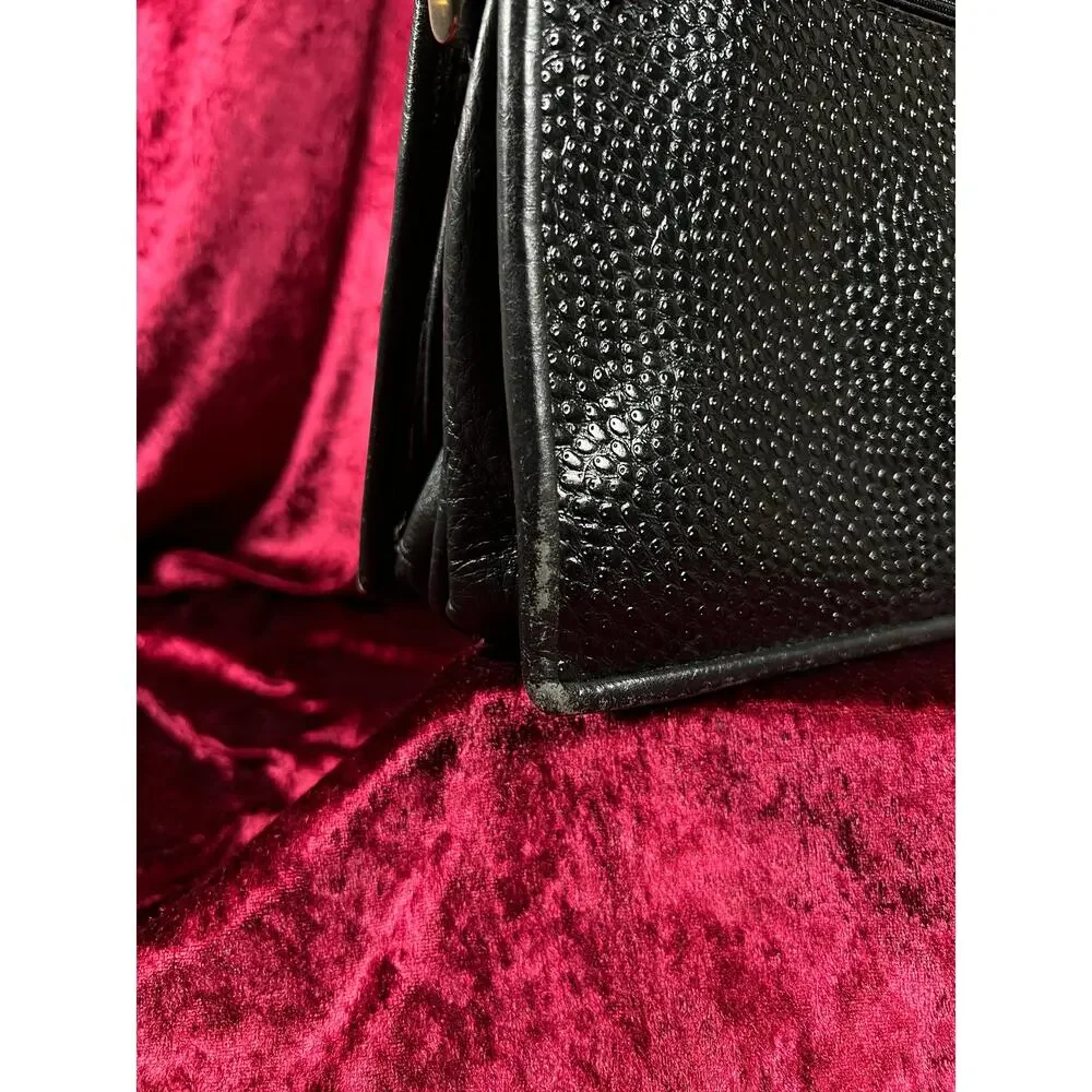 Vintage Y2K Black Leather Shoulder Bag - Reptile Embossed Patchwork Purse